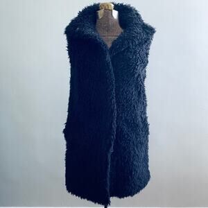 Theory black Teddy faux fur long vest
